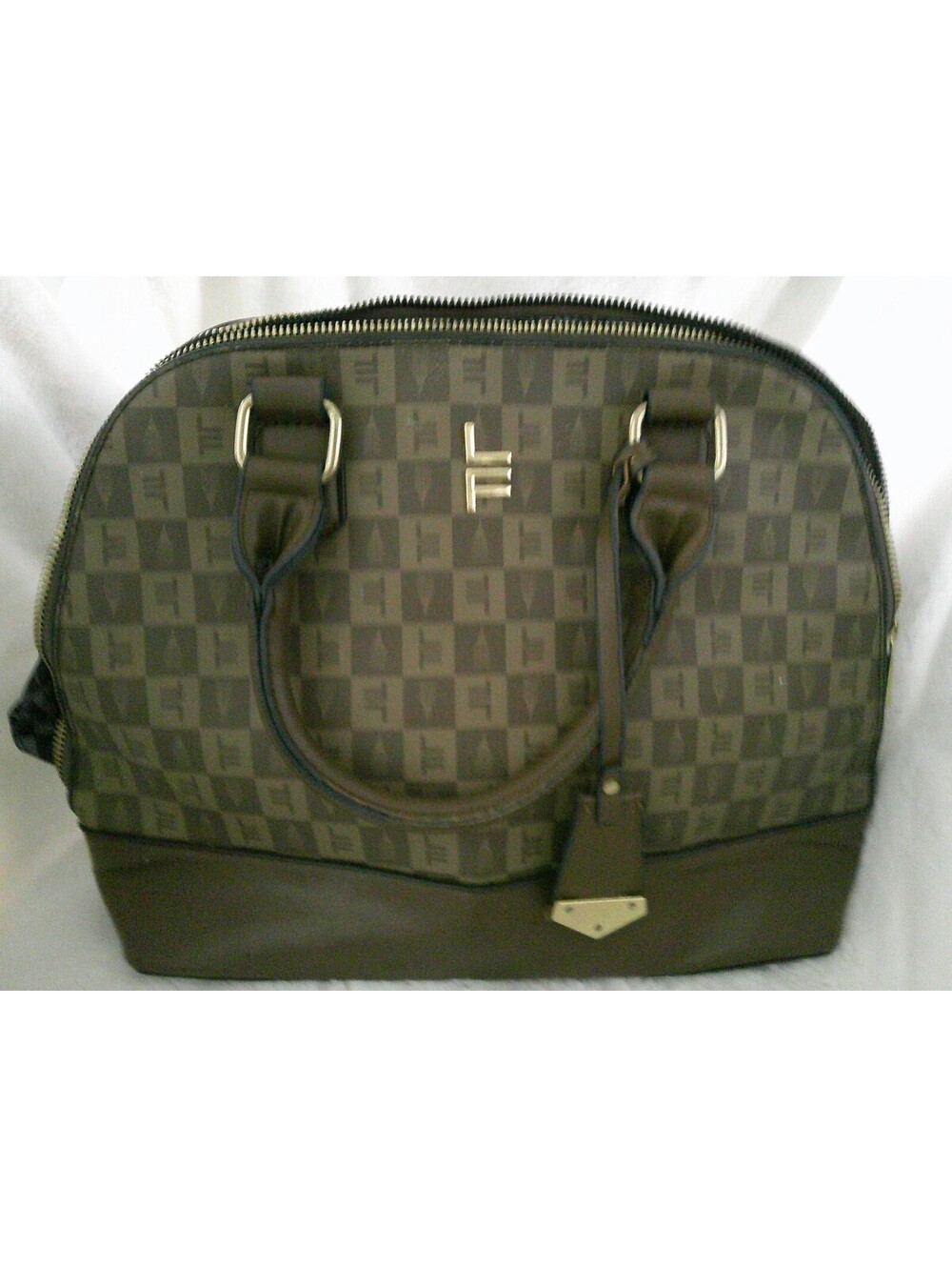 London Fog Brown Logo Patterned Dome Satchel Handbag